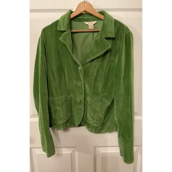 Sundance Vintage Y2K Leaf Green Velvet Blazer with Contrast Cuffs, 10 - Picture 2 of 8